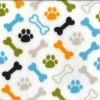 Printed Anti Pil Polar Fleece | Paws & Bones Scatter Ivory