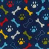 Printed Anti Pil Polar Fleece | Paws & Bones Scatter Navy