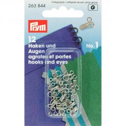 Hooks & Eyes, Brass Size 1 Small, Silver, 12pcs | Prym