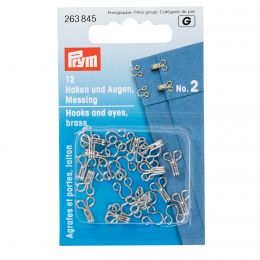 Hooks & Eyes, Brass Size 2 Mid, Silver, 12pcs | Prym