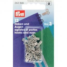 Hooks & Eyes, Brass Size 3 Large, Silver, 12pcs | Prym