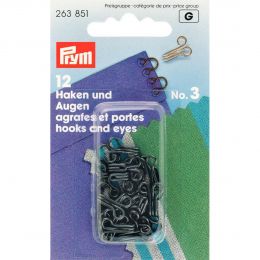 Hooks & Eyes, Brass Size 3 Large, Black, 12pcs | Prym