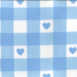 Printed Anti Pil Polar Fleece | Gingham Hearts Blue