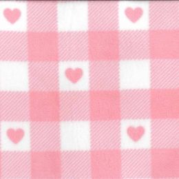 Printed Anti Pil Polar Fleece | Gingham Hearts Pink