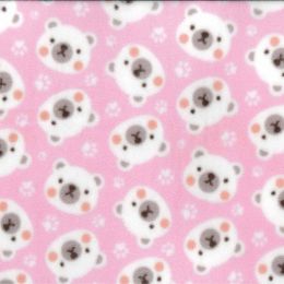 Printed Anti Pil Polar Fleece | Bears Pink