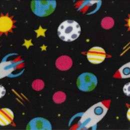 Printed Anti Pil Polar Fleece | Space Travel Black