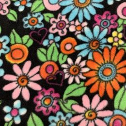 Printed Anti Pil Polar Fleece | Multi Floral Black