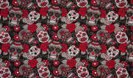 Jersey Cotton Fabric | Skulls Red/Black