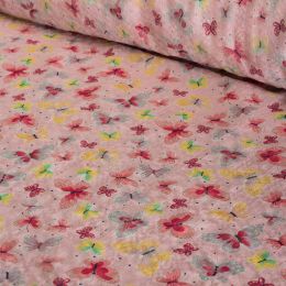 Cotton Viscose Seersucker | Butterflies Pink