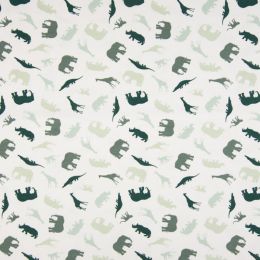 Jersey Cotton Fabric | Wildlife Safari White