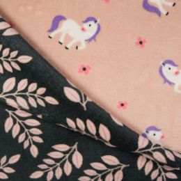 Double Sided Supersoft Fleece | Unicorn & Leaves Dusty Pink