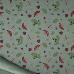 Luxury Sweatshirt Fabric | Mushrooms & LadyBugs Green