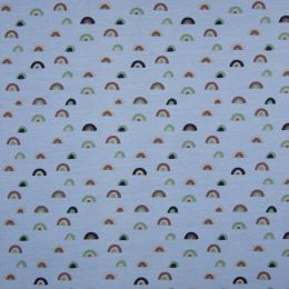 Jersey Cotton Rich Fabric | Rainbows Light Blue