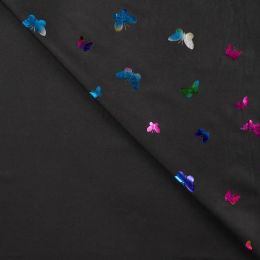 Soft Shell Fleece Fabric | Foil Print - Butterflies Black Multi Foil