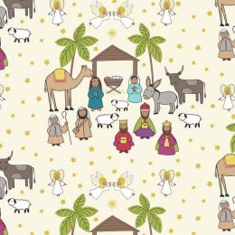 Away In A Manger Lewis & Irene Fabric | Nativity Scene Cream Gold Metallic