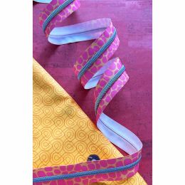 Sassafras Lane Zipper #5, 3 Yards | Pink Pebble Tape, Nickel Teeth