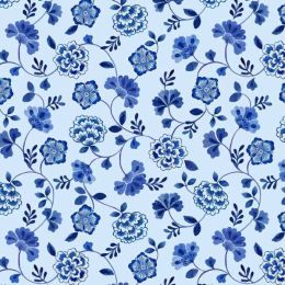 Lewis & Irene Porcelain & Seaglass Fabric by Stuart Hillard | Inky Floral Trails Light Blue