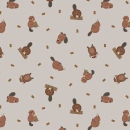Small Things Rivers & Creeks Fabric | Beavers Warm Grey