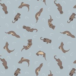 Small Things Rivers & Creeks Fabric | Otters Muted Blue