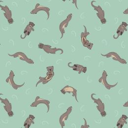 Small Things Rivers & Creeks Fabric | Otters Watergreen