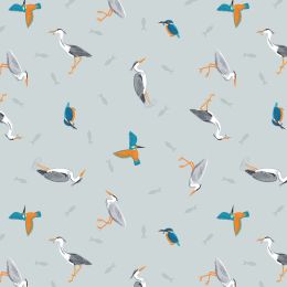 Small Things Rivers & Creeks Fabric | Herons & Kingfisher Light Blue