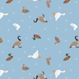 Small Things Rivers & Creeks Fabric | Ducks & Geese Sunny Blue