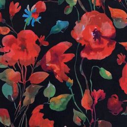 Cotton Lawn Digital Print | Poppies Black