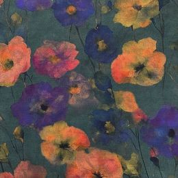 Cotton Lawn Digital Print | Poppies Teal