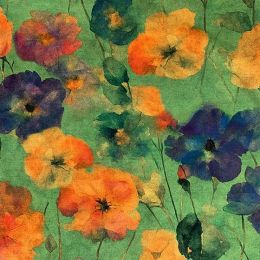 Cotton Lawn Digital Print | Poppies Green