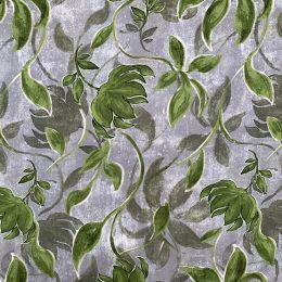 Premium Atelier Viscose Satin Fabric Digital Print | Botanical Silver