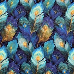 Premium Atelier Viscose Satin Fabric Digital Print | Feathers Midnight