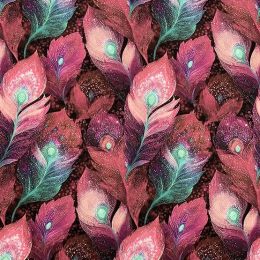 Premium Atelier Viscose Satin Fabric Digital Print | Feathers Pink