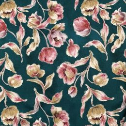 Premium Atelier Viscose Satin Fabric Digital Print | Tulips Green