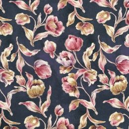 Premium Atelier Viscose Satin Fabric Digital Print | Tulips Grey