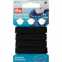 Buttonhole Elastic, 12mm x 3m With Buttons - Black | Prym
