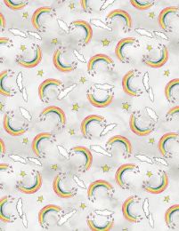 Sweet World Fabric | Rainbow Toss Grey