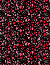Happy Hearts Fabric | Hearts All Over Black