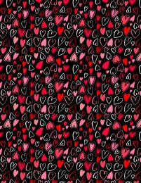 Happy Hearts Fabric | Hearts All Over Black