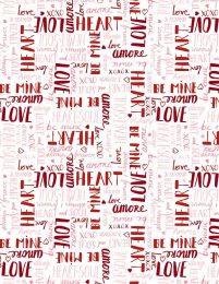 Happy Hearts Fabric | Words All Over White
