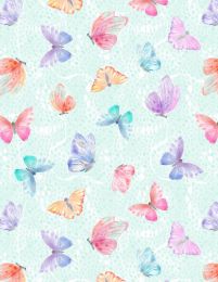 Winged Whisper Fabric | Butterflies All Over Teal