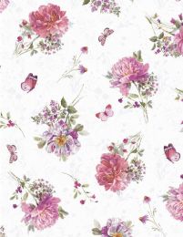 Blush Garden Fabric | Bouquet Toss White