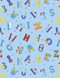 Alpha-Bots Fabric | Alphabet Toss Sky Blue