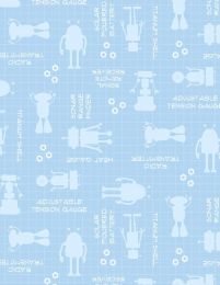 Alpha-Bots Fabric | Robots & Words Sky Blue