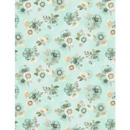 Blissful Fabric | Floral Toss Teal
