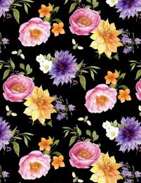 In Bloom Fabric | Medium Floral Black