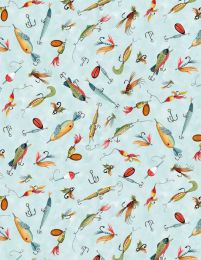 Down By The Lake Fabric | Fishing Lures Blue