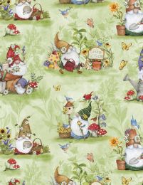 Gnome & Garden Fabric | Gnomes All Over Green