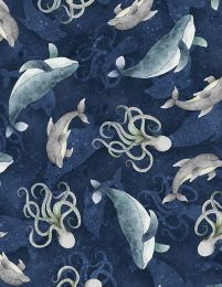 Paradise Bay Fabric | Sea Creatures Light Navy