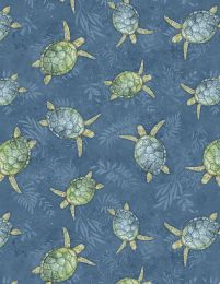 Paradise Bay Fabric | Turtles Toss Blue