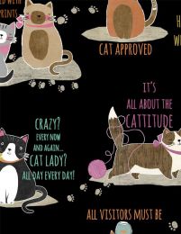 Purrfect Partners Fabric | Cats & Phrases Black